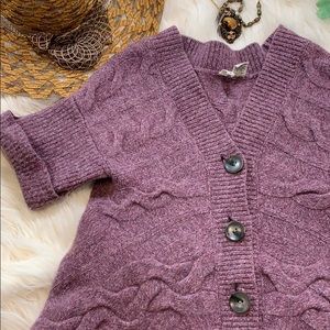 Moth from Anthropologie Plum Cable Knit Button-Front Sweater